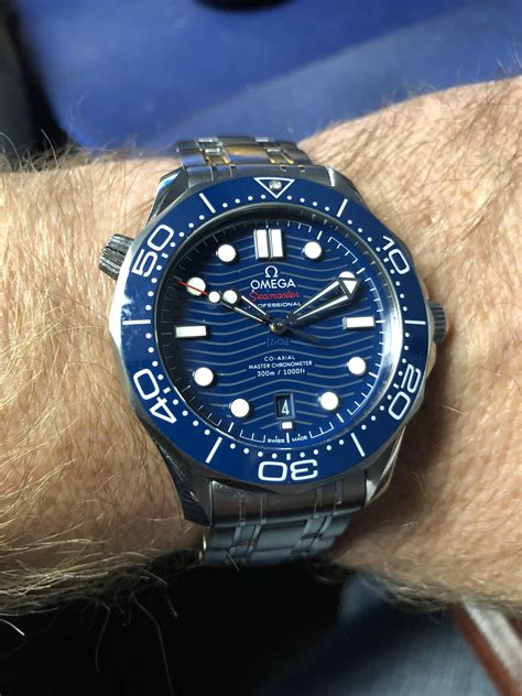 omega seamaster blue dial replica|Omega Seamaster blue face.